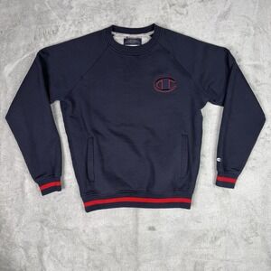 Champion Navy Blue Crew Neck Pullover Sweatshirt Logo Embroidered Men's